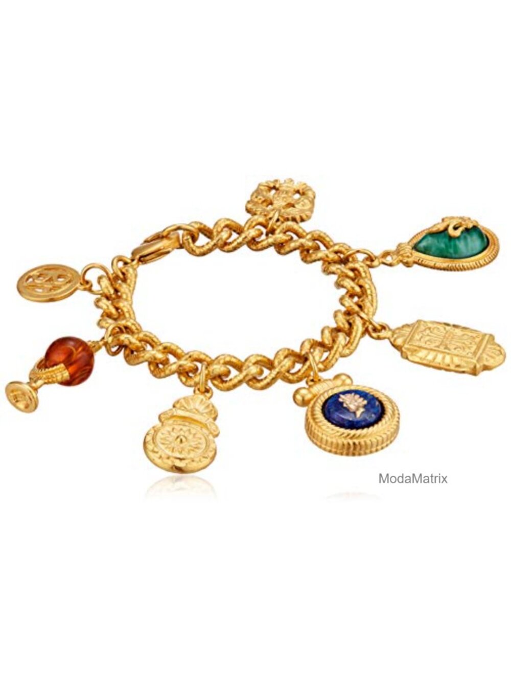 24k Gold Plated Charm Bracelet with Stone Charms - Vintage Royal